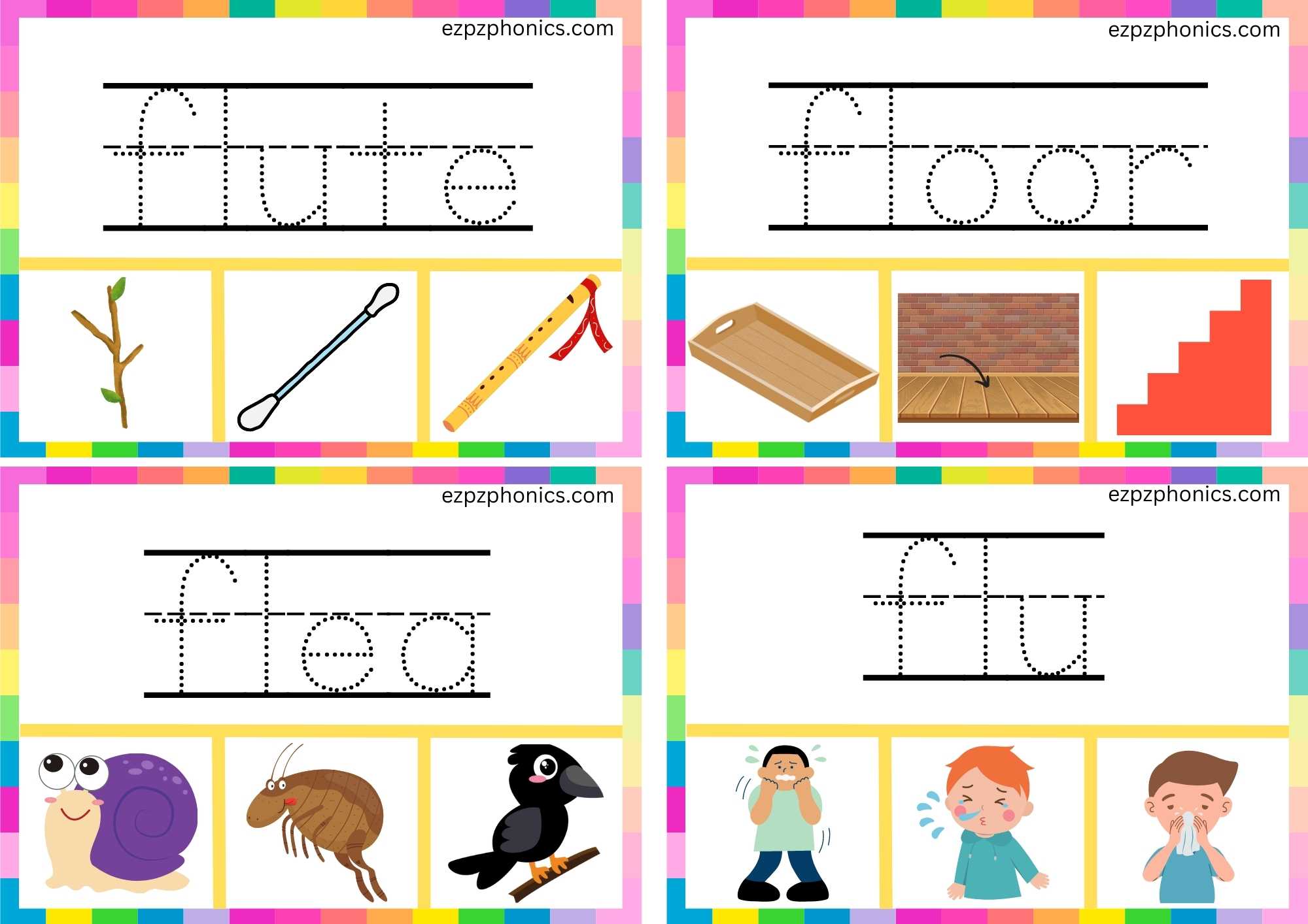 FL Beginning Blends Clip Cards Trace The Words And Clip The Correct Images Set 2